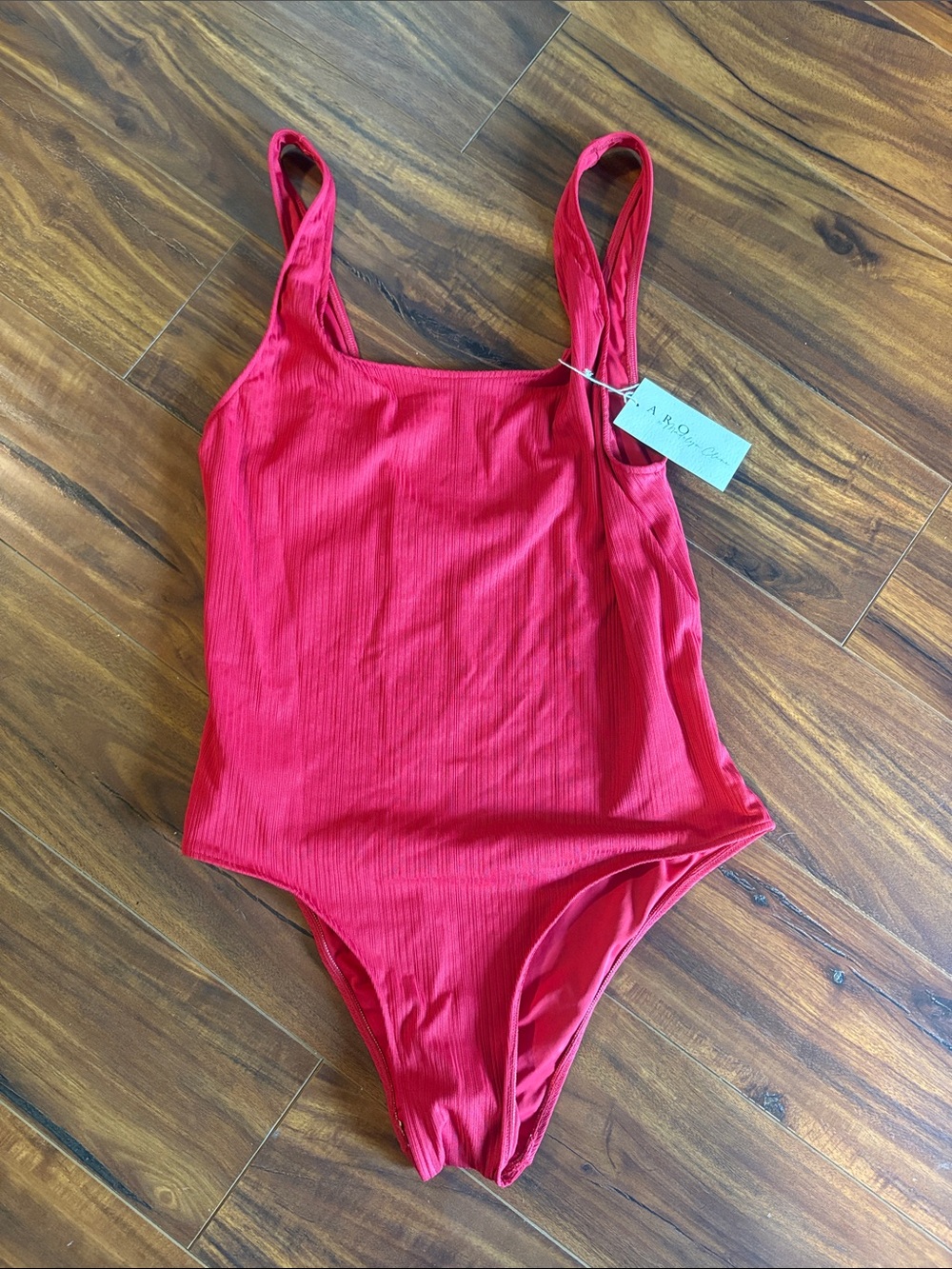 Aro Swim Bright Red Ribbed Scoop One-Piece